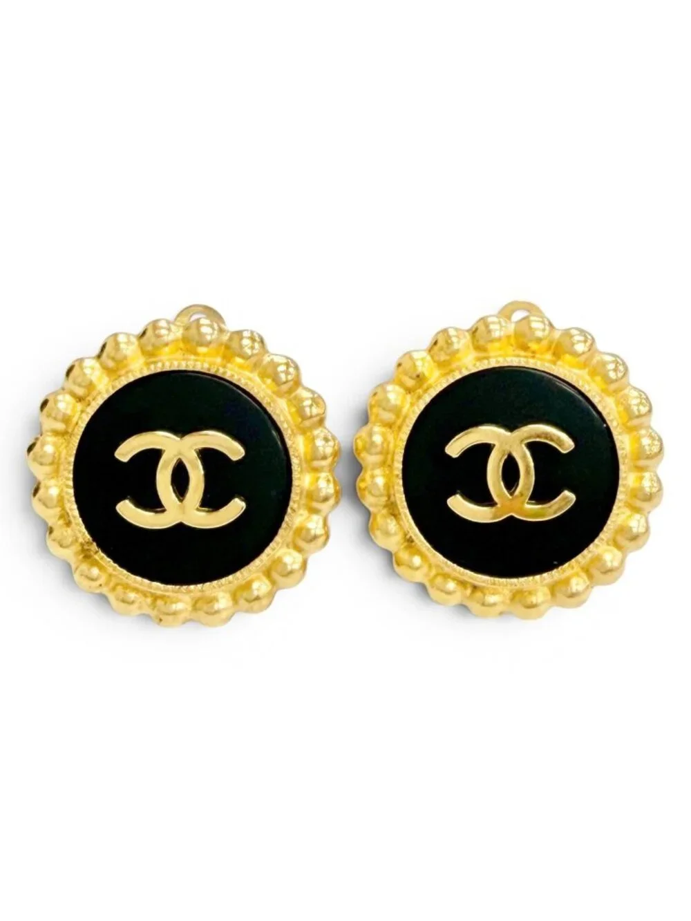 Chanel Vintage CC Logo Bicolor Earrings for Both Ears Gold Black
